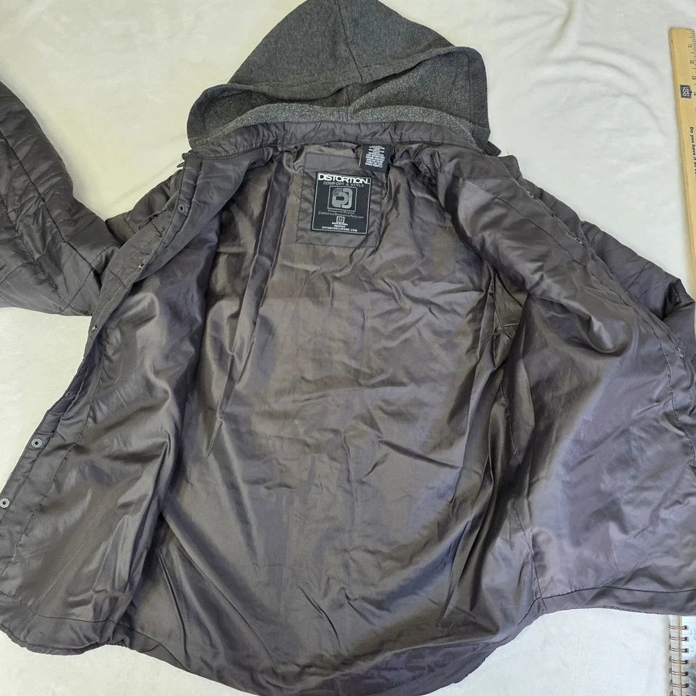 Distortion Quilted Jacket Men's Medium Fleece Hood Gorpcore Utility Pockets FLAW